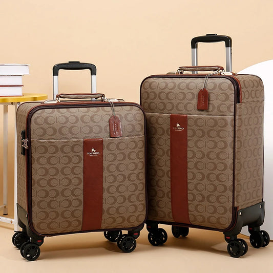 Luxury PU Leather Travel Luggage Set - Women's Rolling Suitcase with Handbag, Men's Trolley Carry-On Bag