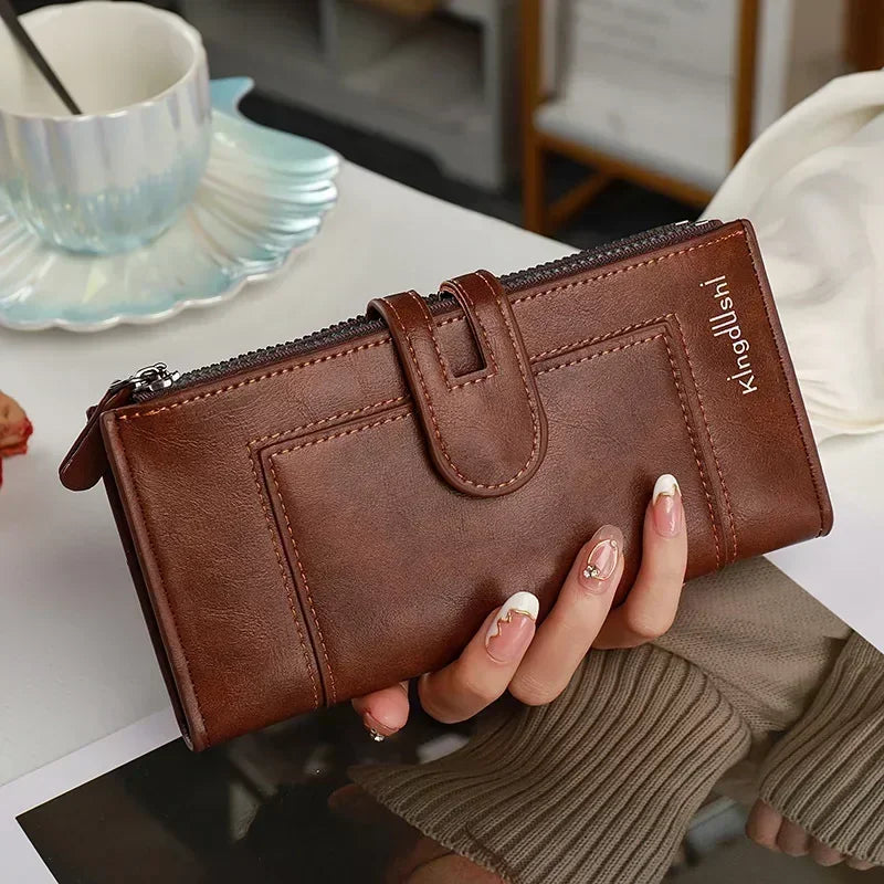 Fashionable PU Leather Long Wallet - Unisex European & American Style Multi-Card Organizer with Phone Pocket