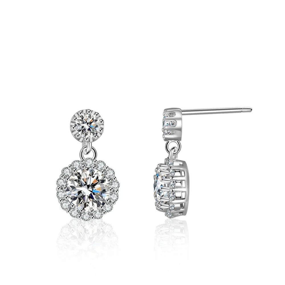 One Carat Moissanite Earrings - 925 Sterling Silver Elegant Sparkling Jewelry for Women