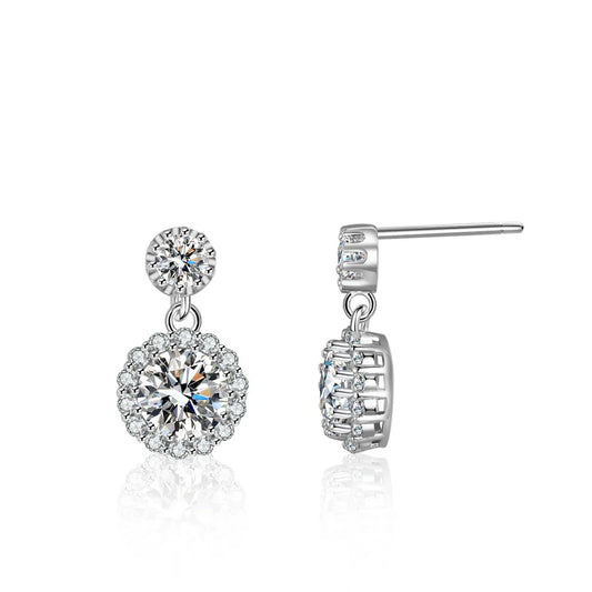 One Carat Moissanite Earrings - 925 Sterling Silver Elegant Sparkling Jewelry for Women
