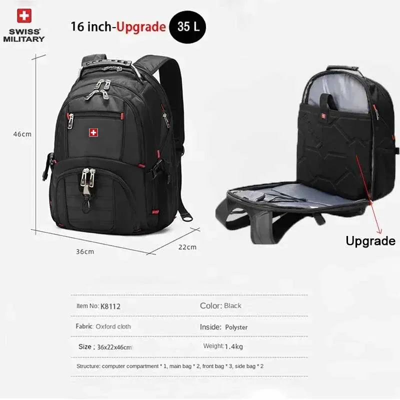 Swiss 17" Laptop Backpack - Waterproof Swiss-Style Multifunctional Travel Bag with USB Charging Port