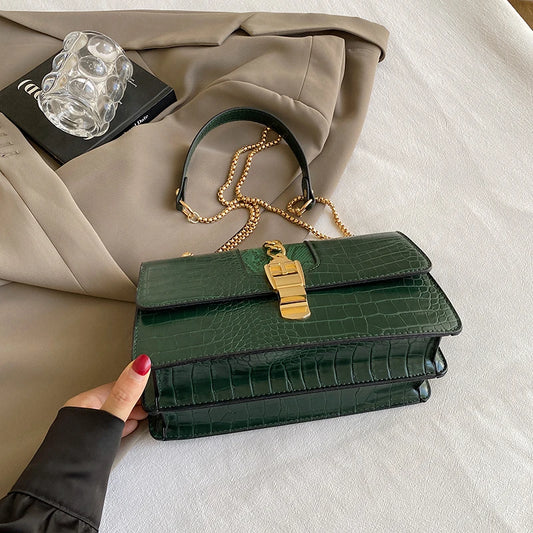 New Crocodile Pattern PU Leather Chain Shoulder Bag - Small Fashion Crossbody Purse for Women