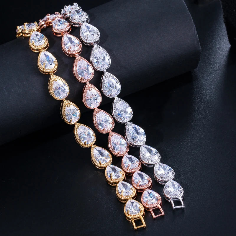 Brilliant Water Drop Cubic Bracelet - Elegant Bridal & Wedding Jewelry for Women
