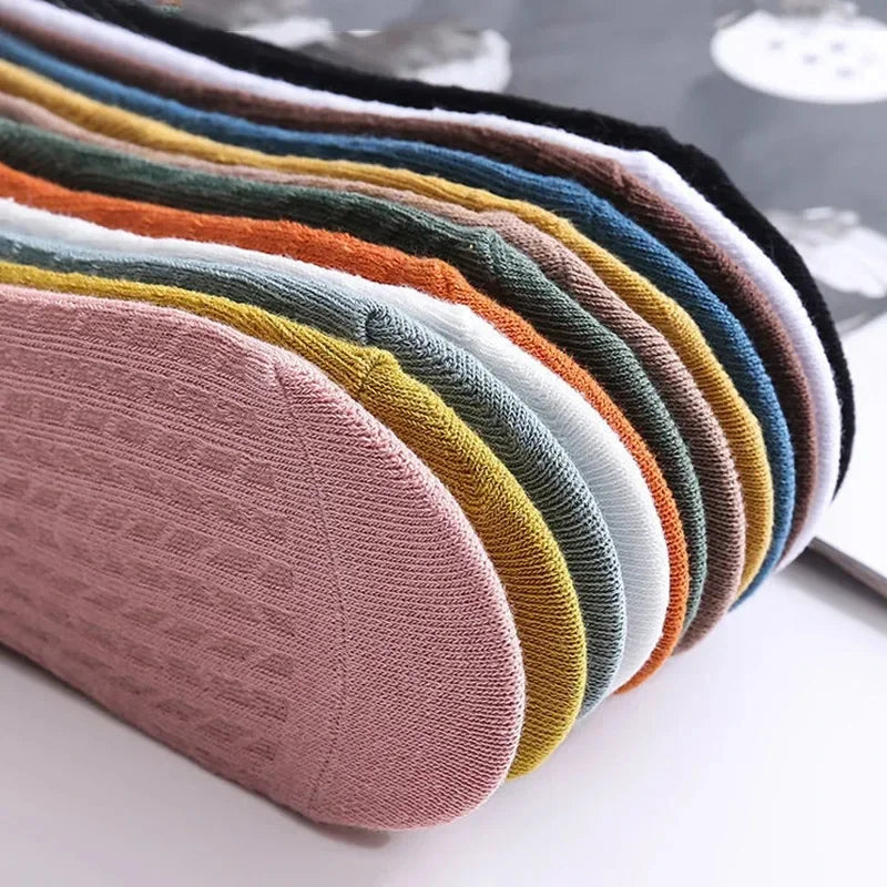 Women’s Invisible Boat Socks - 5 Pairs, Soft Cotton Ankle Socks with Silicone Grip, Summer Solid Colors