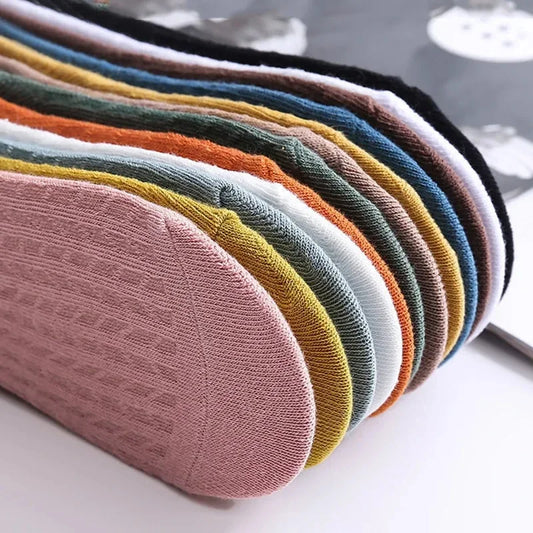 Women’s Invisible Boat Socks - 5 Pairs, Soft Cotton Ankle Socks with Silicone Grip, Summer Solid Colors