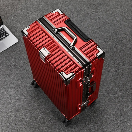 Durable Aluminum Frame Travel Suitcase - 20/26/28/30 Inch Wheeled Luggage with Password Lock & Large Capacity
