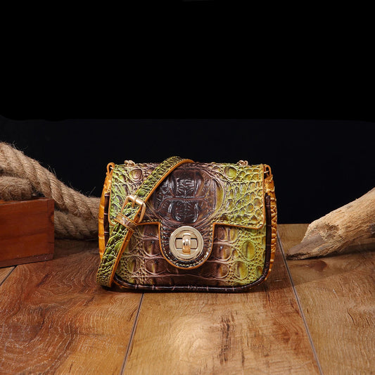 Mini Croco Flip Crossbody - Colorful Lipstick Shoulder Bag with Twist Lock