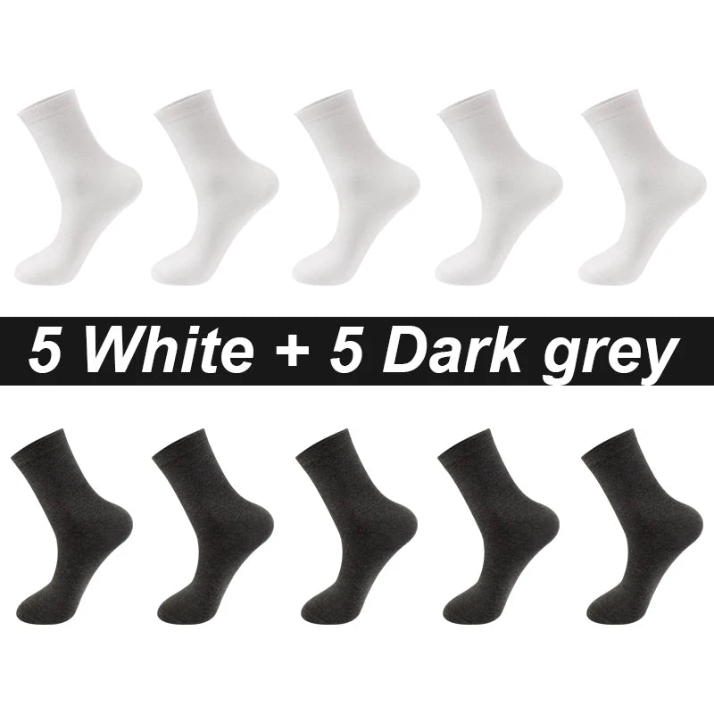 Men’s Combed Cotton Socks - 10 Pairs, Black Casual & Business Socks, Breathable High-Quality