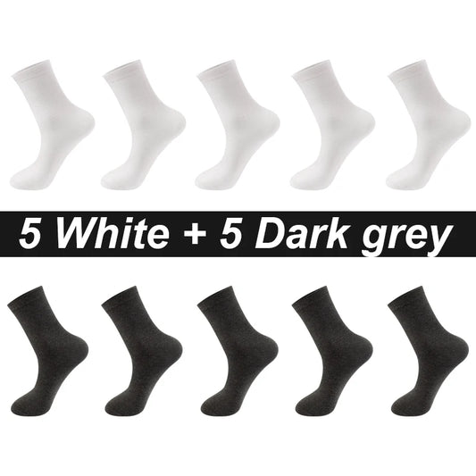 Men’s Combed Cotton Socks - 10 Pairs, Black Casual & Business Socks, Breathable High-Quality