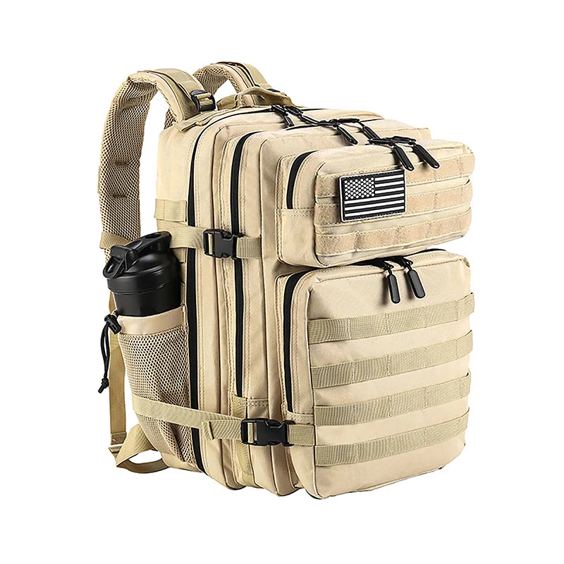 LHI 45L Tactical Backpack for Men & Women - Large Outdoor Sports Hiking Gym Bag with Bottle Holder