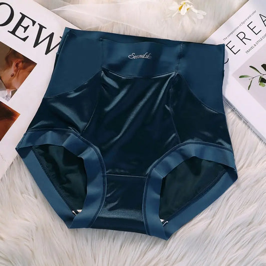 Retro High-Waist Silk Panties - Traceless Solid Color Satin Briefs for Women, Plus-Size Korean Underwear