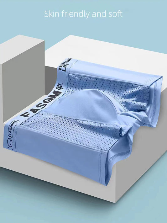 Men’s Mesh Ice Silk Boxer Shorts - 4 Pairs, Breathable Slim Fit Underwear, L–6XL