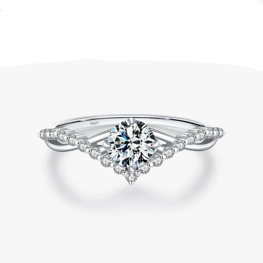 MODIAN Crown D Color Moissanite Ring – Delicate Lab Diamond 925 Sterling Silver Wedding & Engagement Jewelry