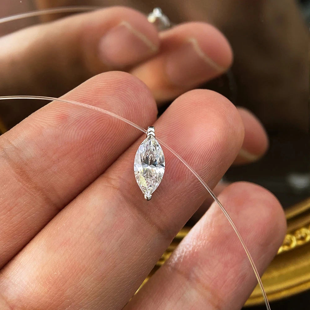 Knobspin 1–2CT Moissanite Pendant Necklace - Pear, Marquise & Round Brilliant Cut Lab Diamond on 925 Sterling Silver Fishing Line, Fine Jewelry Gift for Women