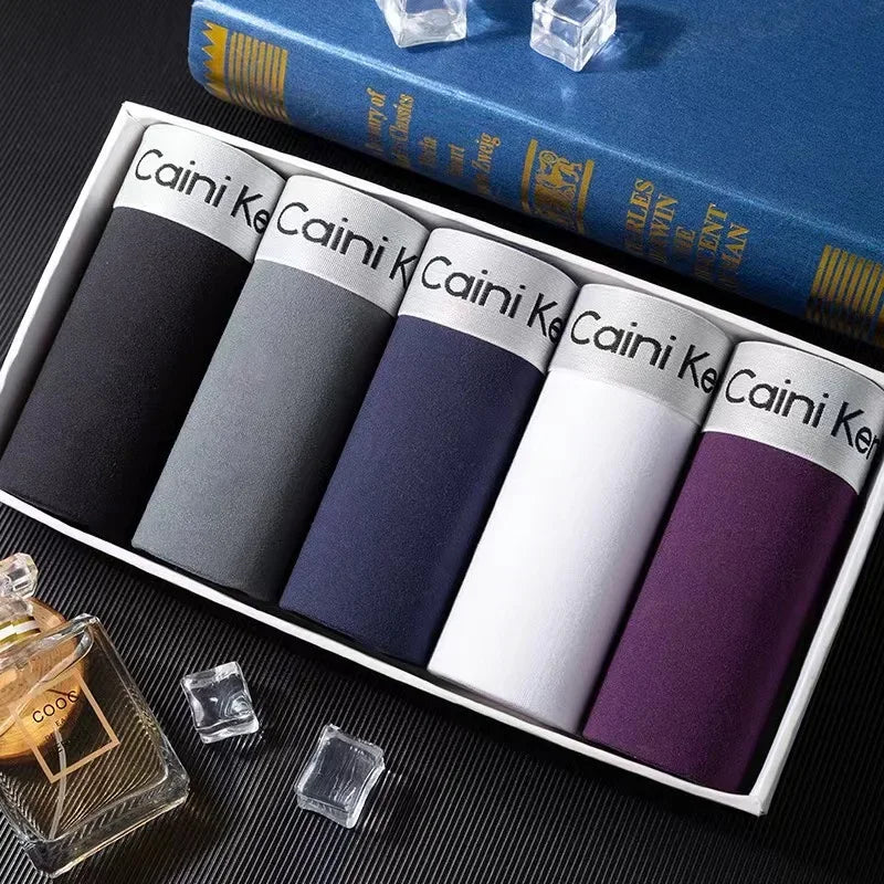 Men’s Boxer Shorts - 5 Pairs, Classic Black Solid Color, Soft & Breathable Fashion Underwear