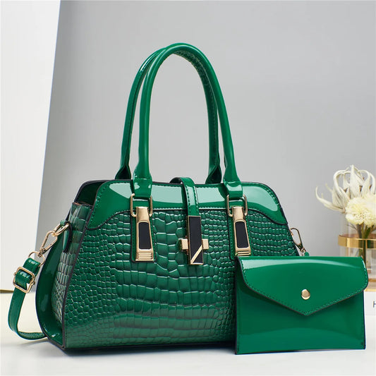 GlossCroc Luxe Tote - High-Shine Crocodile Pattern Handbag for Stylish Women
