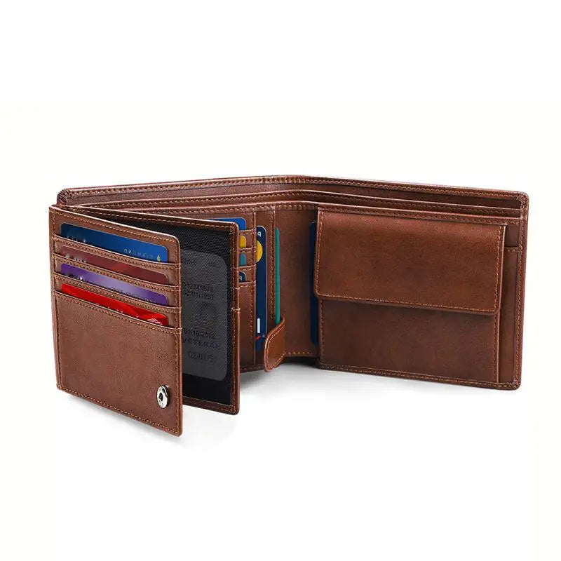 YatBest Men’s RFID Anti-Theft Trifold Wallet | Large-Capacity Brush Leather Wallet & Credit Card Holder
