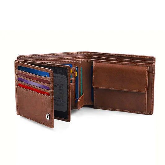 YatBest Men’s RFID Anti-Theft Trifold Wallet | Large-Capacity Brush Leather Wallet & Credit Card Holder