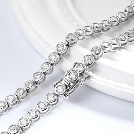 D Color 2mm / 3mm Moissanite Tennis Necklace - GRA Certified 925 Sterling Silver 18K Gold Plated Lab Diamond Necklace for Party & Wedding Jewelry