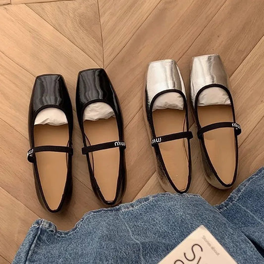 Women’s Ballet Flats - Elegant French Square-Toe Mary Jane Slip-On Shoes