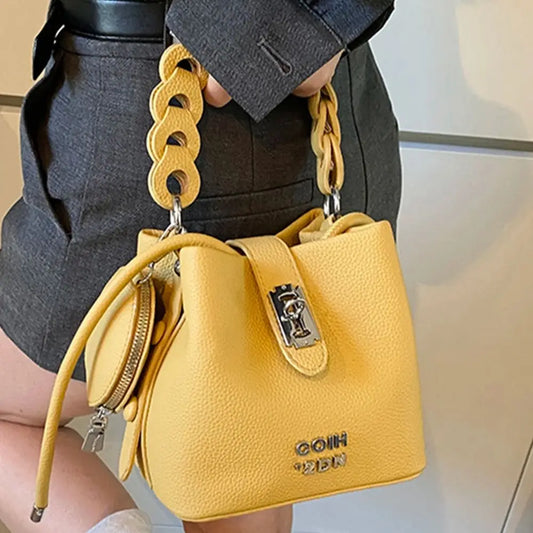 Velora Soft PU Lock Bucket Bag - Chic Shoulder & Crossbody Handbag