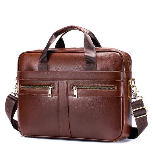 Hot-Selling Men’s Leather Briefcase | Top Layer Cowhide Handbag 15-Inch Laptop & File Bag