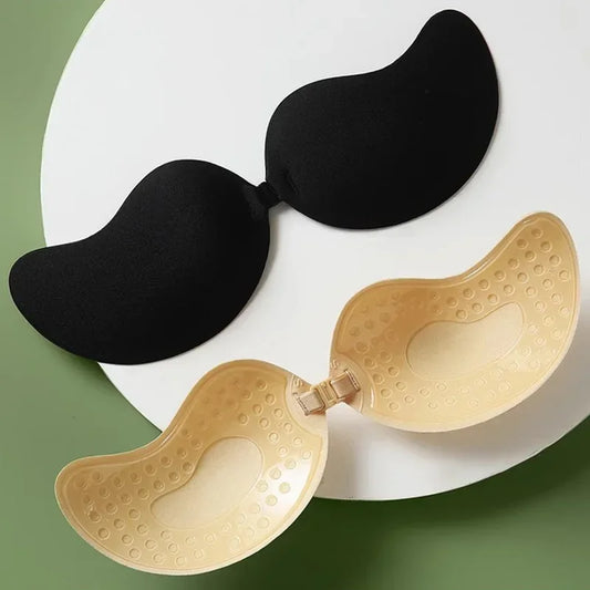 Invisible Strapless Adhesive Push-Up Bra - Seamless Silicone Stick-On Bralette with Nipple Covers for Women Lingerie