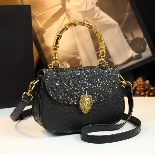 Astra Luxe - Genuine Leather Ostrich Pattern Shoulder & Crossbody Bag for Women