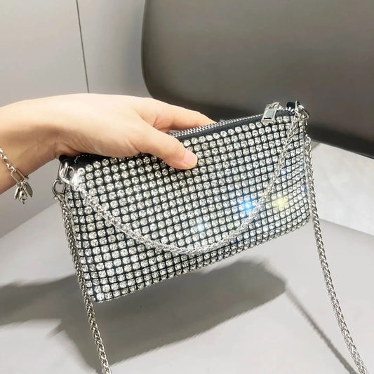 Luxury Designer Rhinestone Clutch - Women's Evening Handbag with Handle & Shoulder Strap