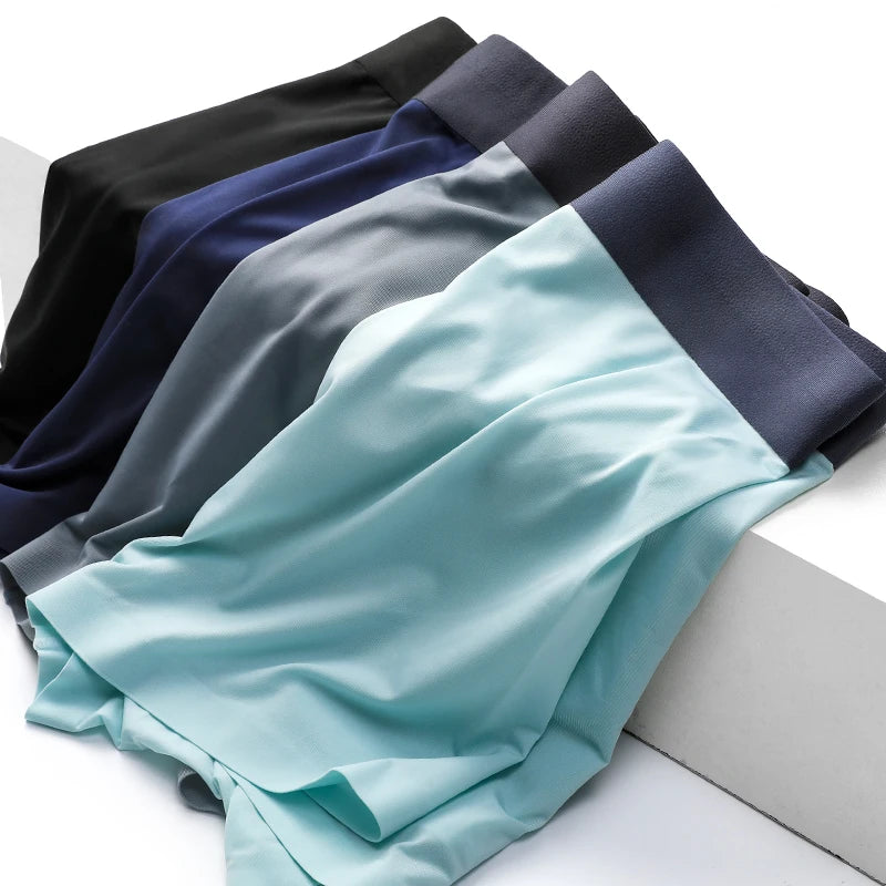 Men’s Seamless Ice Thread Boxer Briefs - 3 Pairs, Breathable Four-Corner Shorts, Thin & Trendy