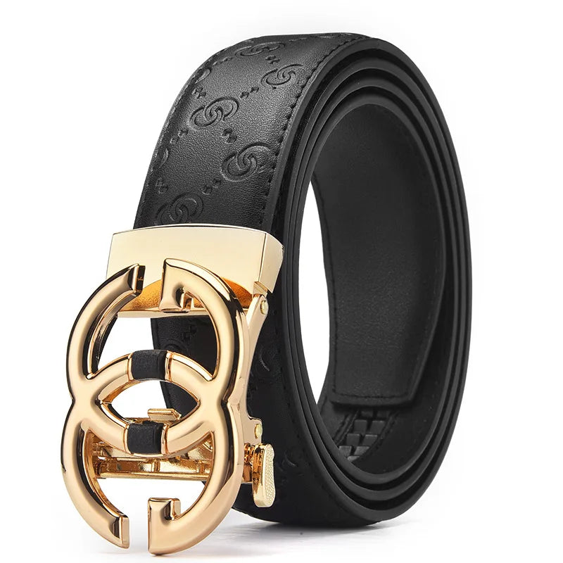 Men’s Designer Leather Belt - Double G Automatic Alloy Buckle, Premium Waist Strap for Jeans
