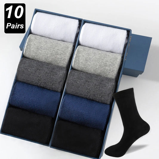 Men’s Combed Cotton Socks - 10 Pairs, Black Casual & Business Socks, Breathable High-Quality