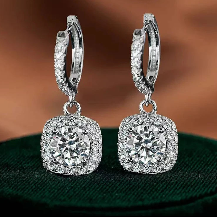 One Carat Moissanite Earrings - 925 Sterling Silver Elegant Sparkling Jewelry for Women