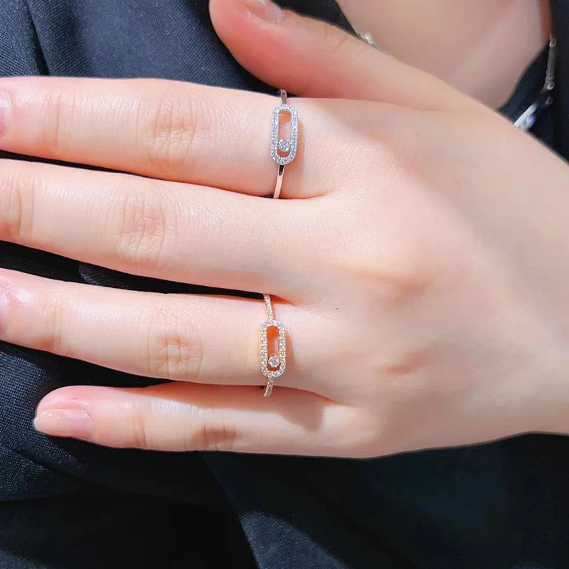 Exquisite Single Diamond Sliding Ring - 925 Sterling Silver Luxury Jewelry