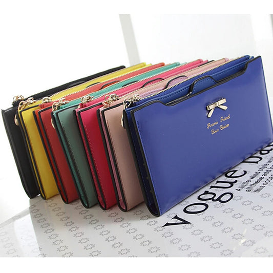 Cute Bowknot Long Wallet - PU Leather Zipper Clutch with Multi-Card Slots & Phone Pocket