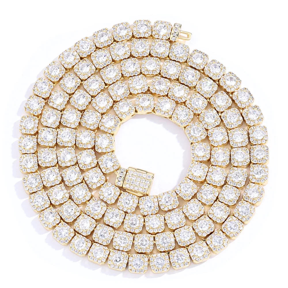 HHIOK 18K Gold Plated Tennis Chain Necklace - 5A Cubic Zirconia Iced Out 5mm/7mm Hip Hop Diamond Chain for Men & Women, Shiny Party Jewelry