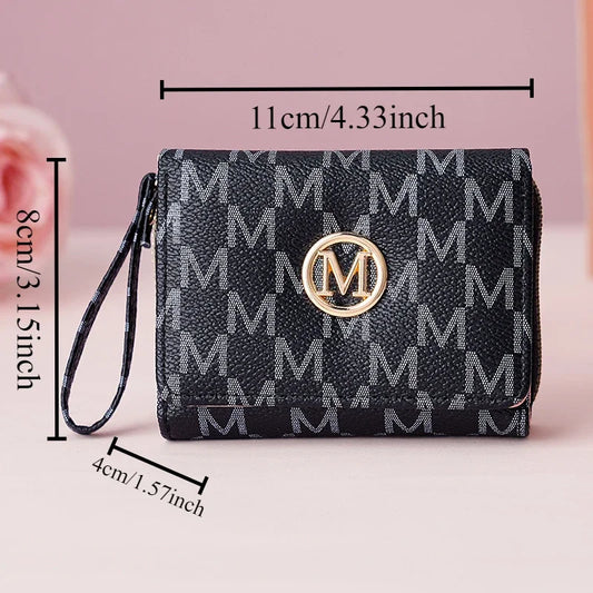 Short M Letter Women's Wallet - Compact Wristlet Purse with Zipper, Card Slots, and Coin Pocket