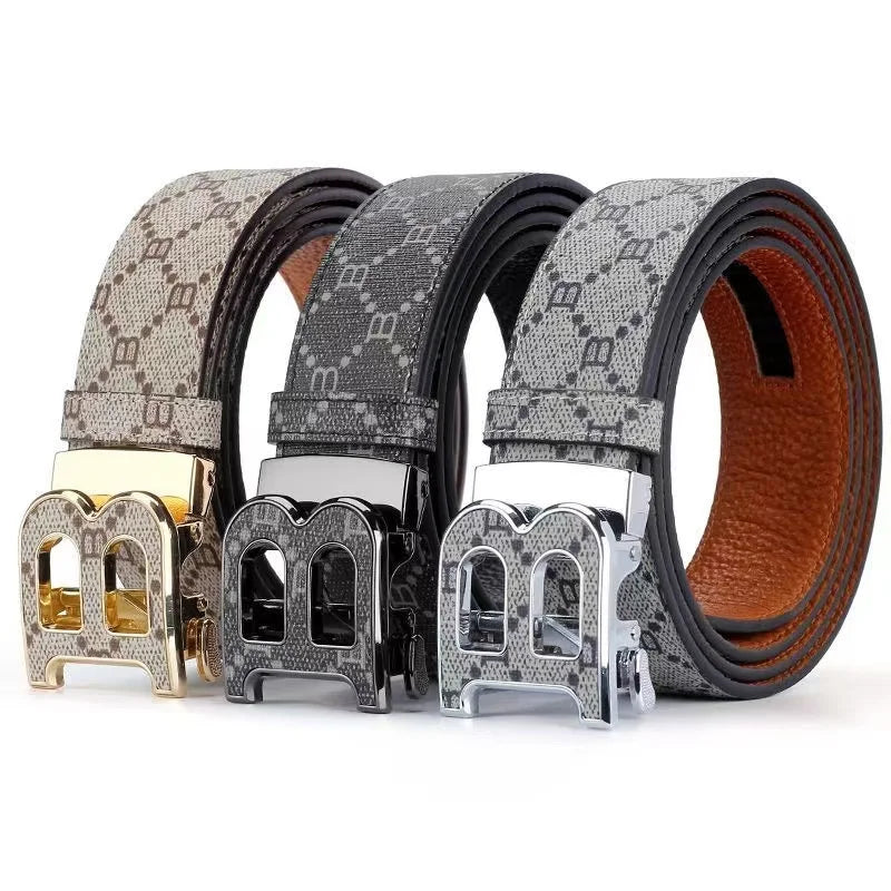 Luxury Men’s Leather Belt - Alloy Needle Buckle with B-Shaped Head, Business & Casual
