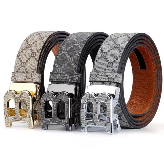 Luxury Men’s Leather Belt - Alloy Needle Buckle with B-Shaped Head, Business & Casual