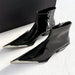 Luxury Designer Chelsea Boots for Women - Pointed Toe Black Ankle Boots with Chunky High Heel & Metal Toe Decoration
