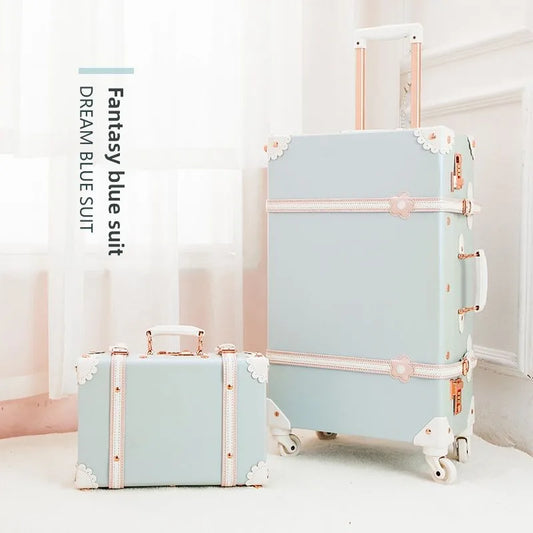 Vintage Style Retro Trolley Luggage - 360° Spinner Wheels Carry-On Suitcase for Women & Men, Pink, 20/22/24/26 Inch