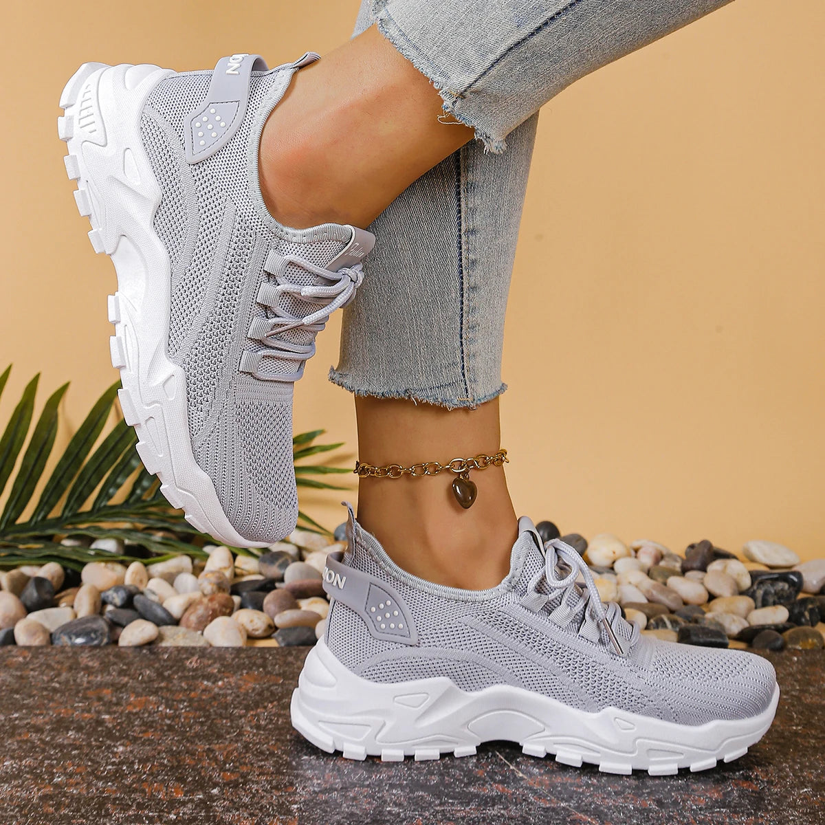 Women’s Mesh Casual Sneakers - Breathable Lace-Up Soft-Soled Sports Shoes