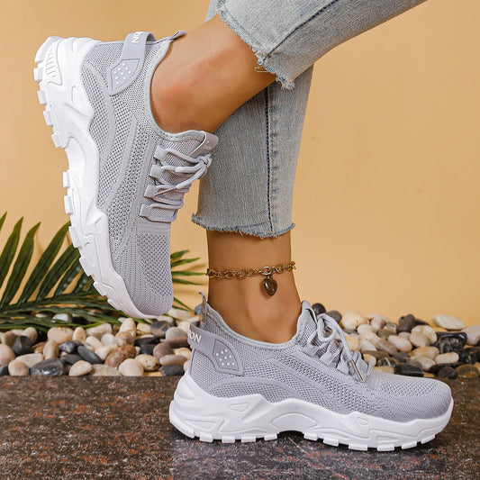 Women’s Mesh Casual Sneakers - Breathable Lace-Up Soft-Soled Sports Shoes