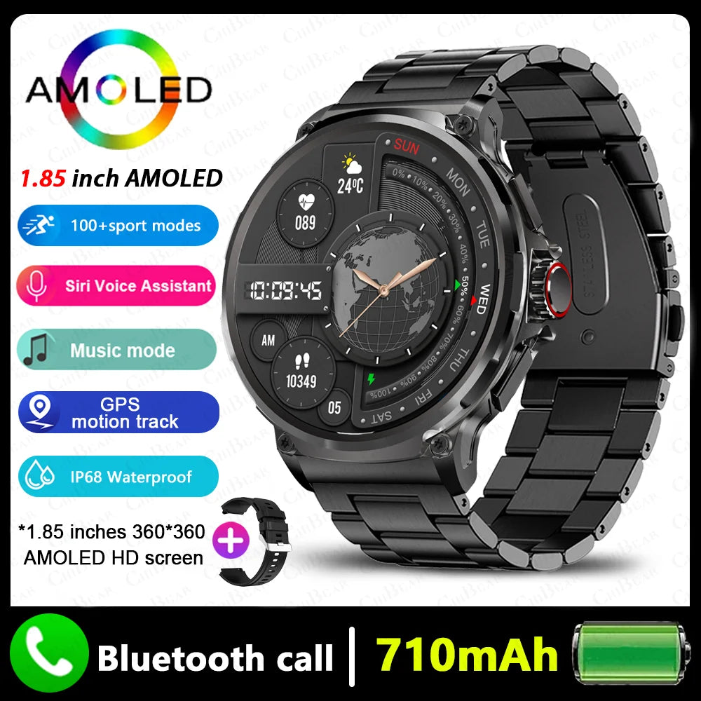 Premium GPS Smartwatch for Men - 1.85-Inch HD AMOLED Screen, 710mAh Battery, Sport & Bluetooth Call Function