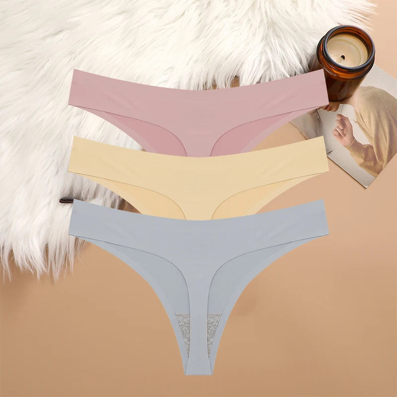 3-Piece Seamless G-String Lingerie Set - Breathable Low-Waist T-Back Panties for Women