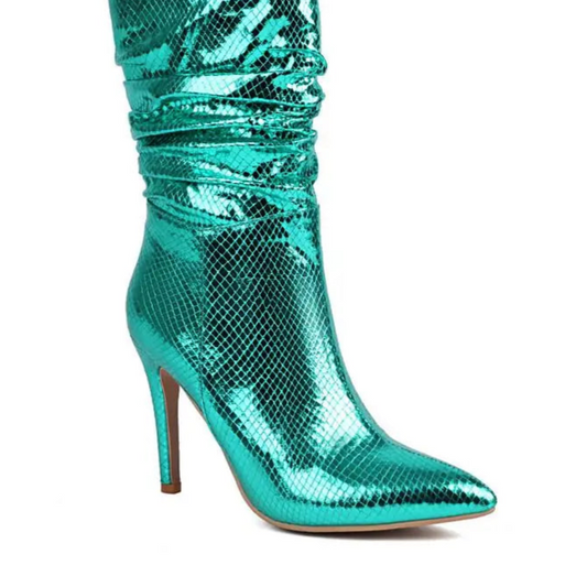 Luxury Women’s Silver Metallic Platform Boots - Glitter Stiletto High Heels, Pointed Toe Designer Shoes