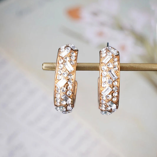 C-Shaped Colorful Zircon Hoop Earrings - Luxury Crystal Geometric Jewelry for Women