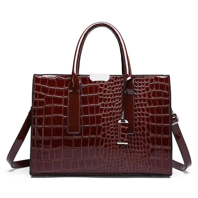 Chic Croco-Textured Structured Tote - Versatile Work & Travel Crossbody Bag for Women