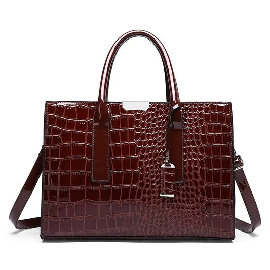 Chic Croco-Textured Structured Tote - Versatile Work & Travel Crossbody Bag for Women
