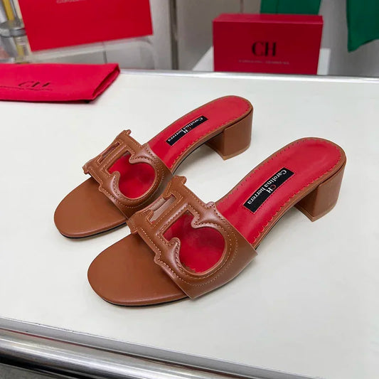 Luxury Stiletto Mules with Red Sole - Women’s Pointed Toe Heels for Office & Summer Parties